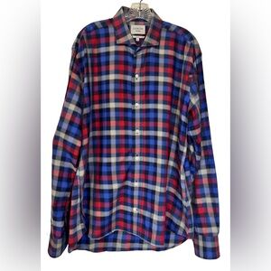 LEDBURY Fine Shirting Men’s Slim Fit 100% Cotton Button‎ Up Shirt Plaid Size XL